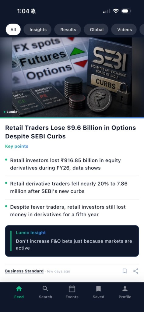 Lumic app article on retail traders and SEBI options curbs