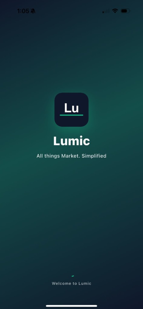 Lumic app splash screen — All things Market. Simplified